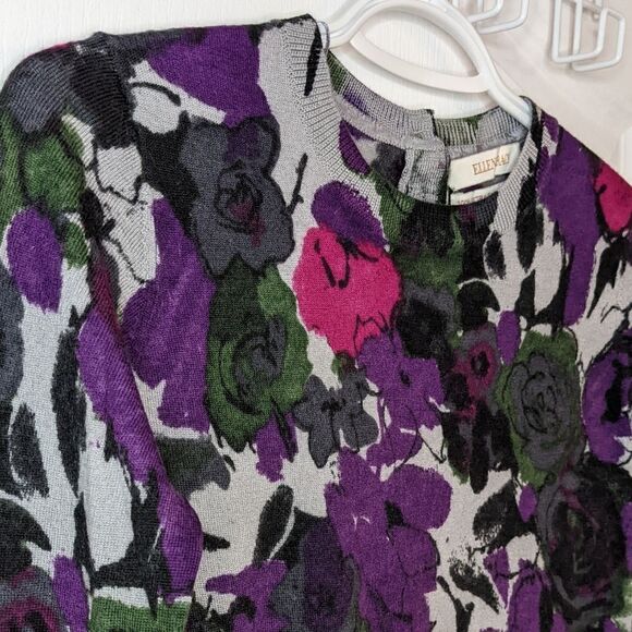 Ellen Tracy Merino wool pure floral sweater Medium - Picture 2 of 10